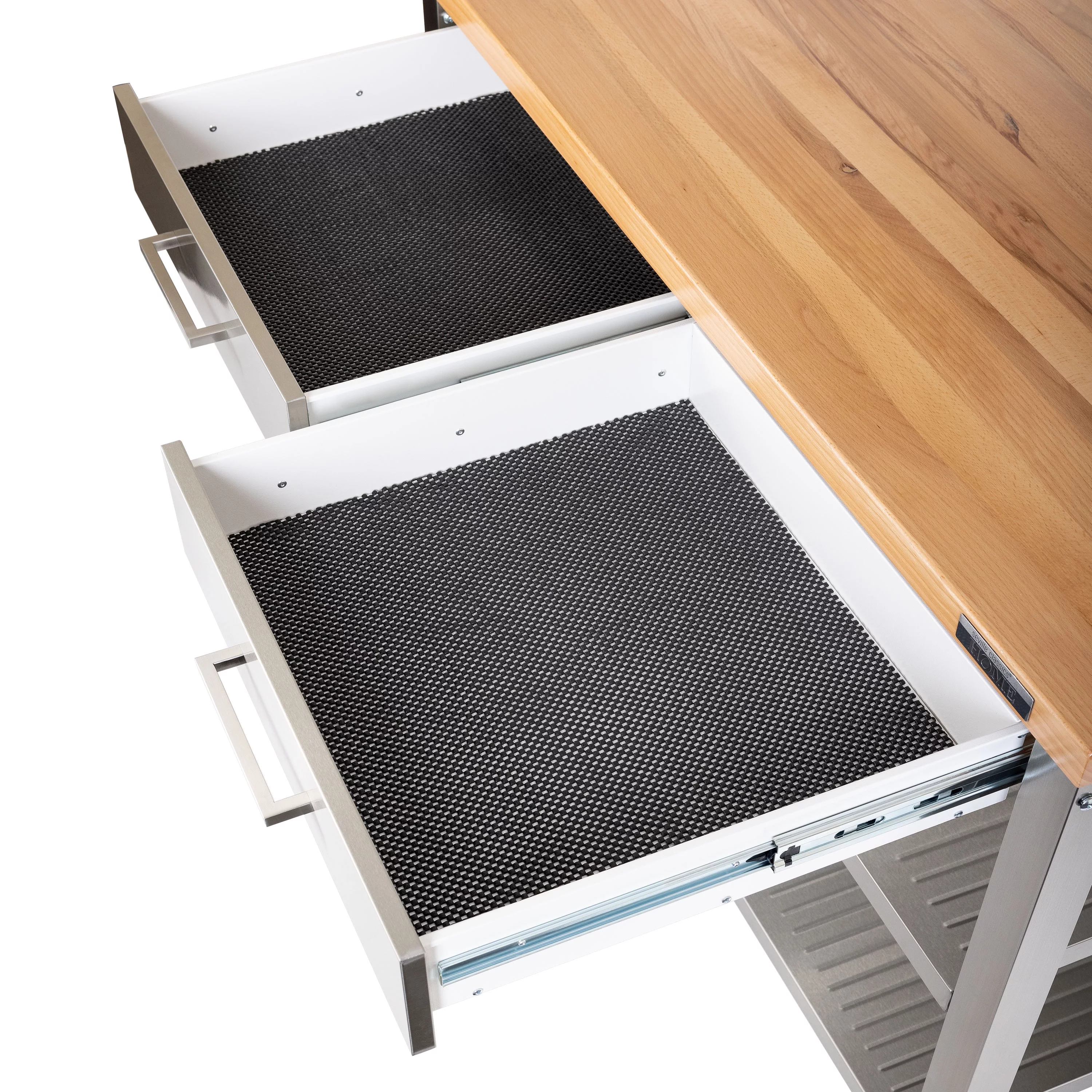 Seville Classics UltraHD Stainless Steel Workcenter Professional Kitchen Island, 2-Drawer, Peg Boards, Steel, Solid Wood Top