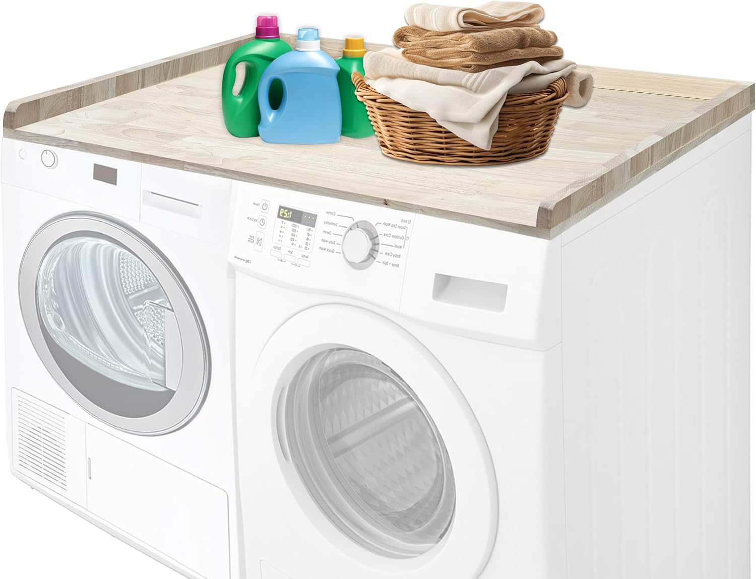 Skywin Washer Dryer Countertop - Real Wood Butcher Block Countertop with Edge Rails - 54 x 30 Inches Laundry Guard for Washer and Dryer Countertop, Kitchen Countertop, or Butcher Block Table