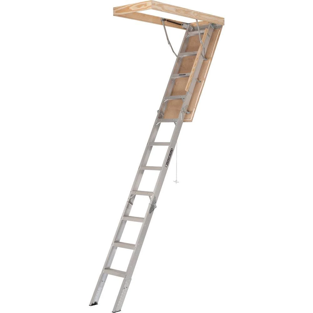 Louisville Ladder 7 ft. 8 in. to 10 ft. 3 in., 25.5 in. x 54 in. Aluminum Attic Ladder with 375 lbs. Maximum Load Capacity AA251