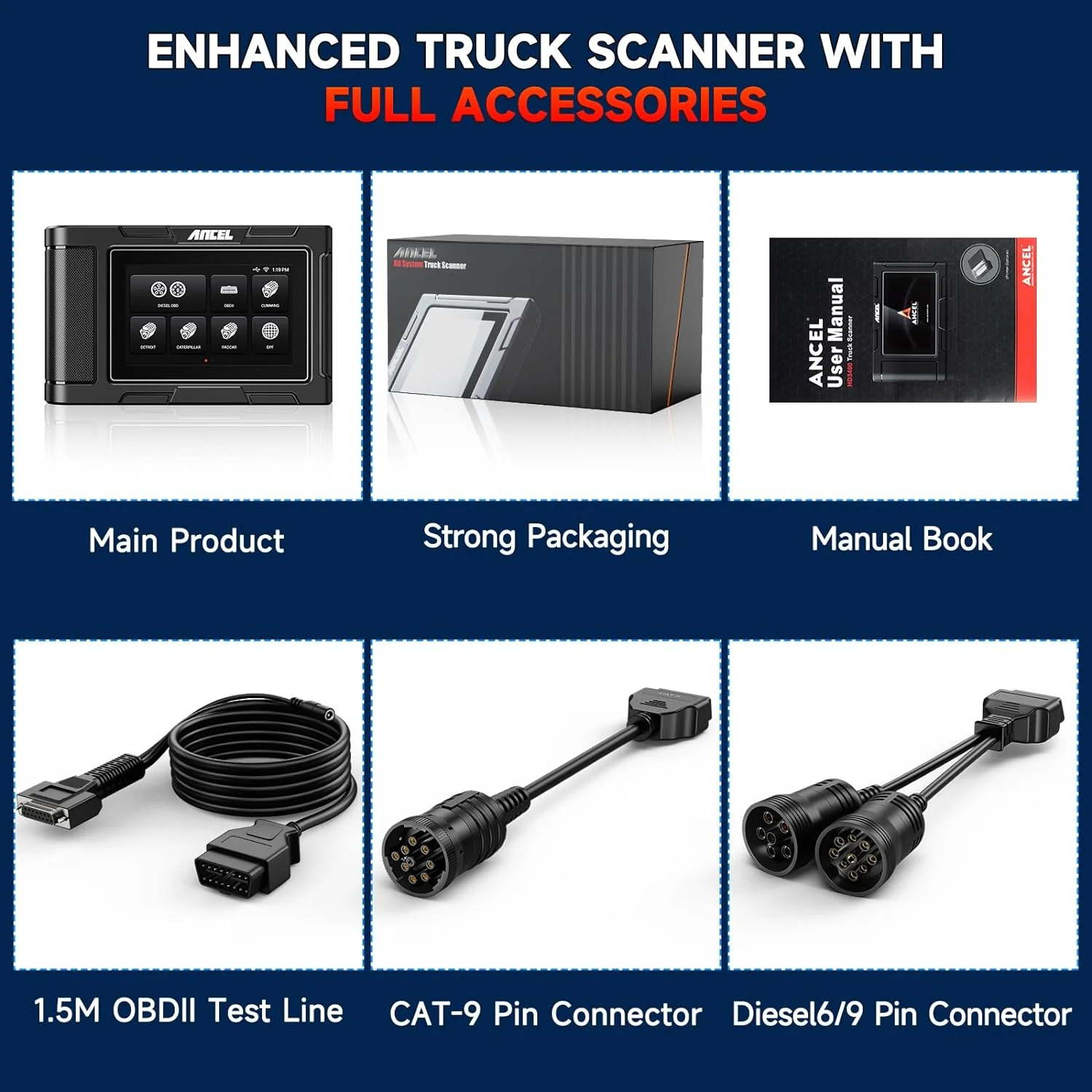 ANCEL HD3400 Diesel Truck Scanner Heavy Duty Truck Diagnostic Tool DPF Regen All Systems Scanner HD OBD Scanner Truck Code Reader for Cummins Engine,Freightliner,Peterbilt,Kenworth,Bobcat,Volvo,Mack