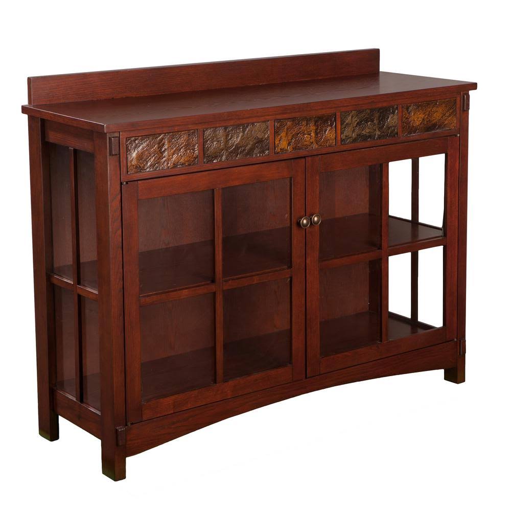 Southern Enterprises Senna Mission Sideboard and Display Curio with Faux Slate, Redwashed Espresso w/ Earth Toned Faux Slate Til