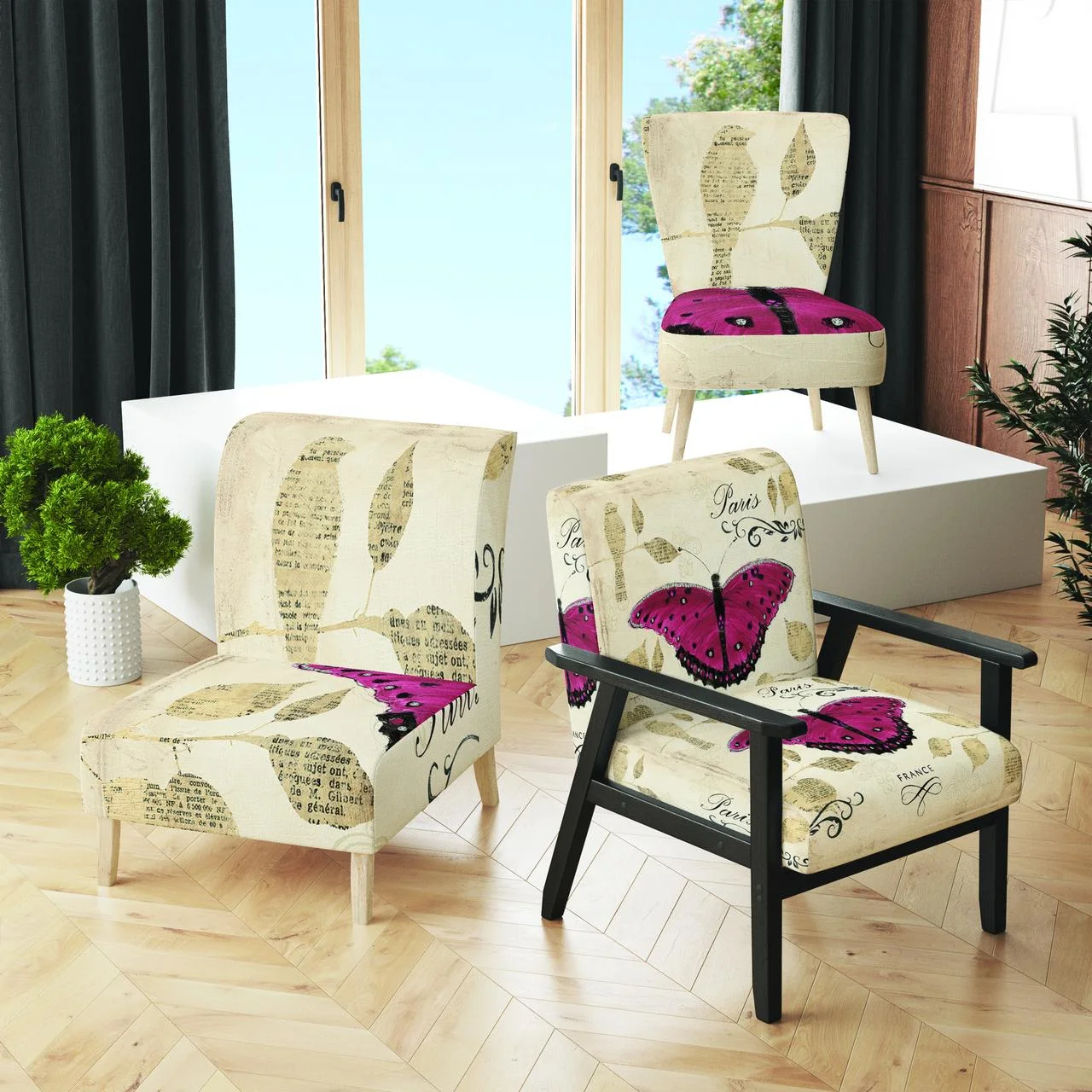 Designart "Red Farmhouse Butterfly" Upholstered Farmhouse Accent Chair - Arm Chair