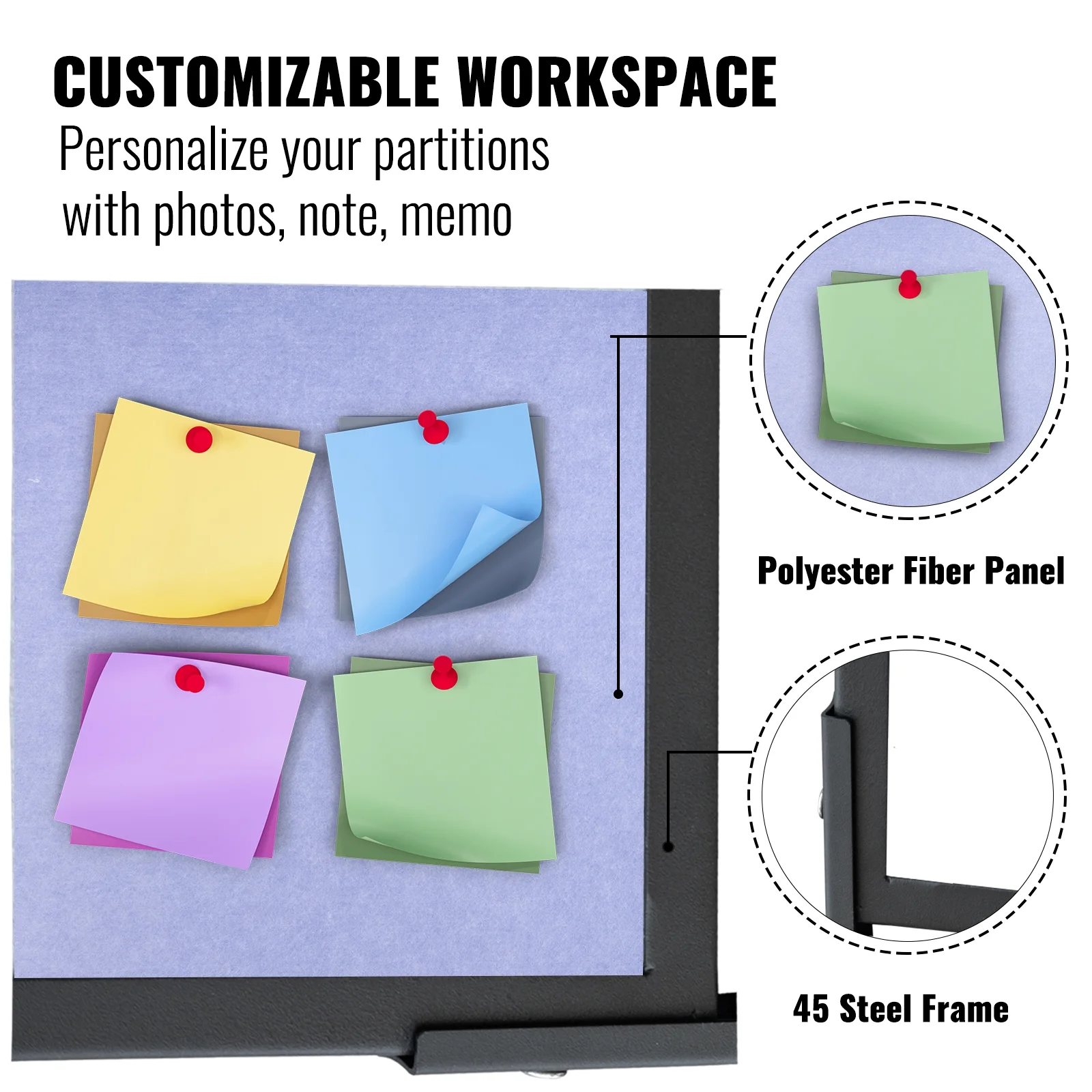 VEVORbrand Office Partition 72" x 66" Room Divider 3 Pack Office Divider Wall Blue Office Dividers Partition Wall Polyester & 45 Steel Cubicle Wall Reduce Noise and Visual Distractions