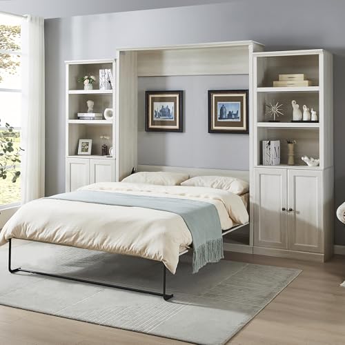 Queen Size Murphy Bed Wall Bed with a Storage Shelf, Space-Saving Wall Bed for Multipurpose Guest Room or Home Office - Gray