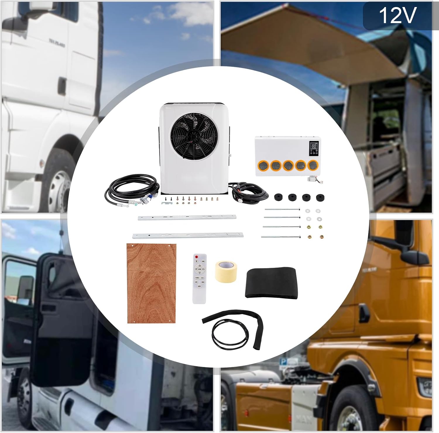 12V 6800 BTU Truck Cab Air Conditioner Split AC Fits Semi Truck Bus RV Caravan, 2V RV Air Conditioner System Split Universal Mini Split A/C System Unit 6800BTU Fits Auto Mini Bus Trucks