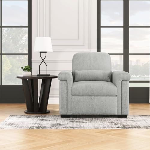 Merax 3-in-1 Convertible Sofa Chair Bed with Adjust Backrest and Lumbar Pillow, Pull Out Lounger Sleeper Multi-Functional Single Recliner for Living Room, Apartment, Small Space, 34.6, Dark Blue