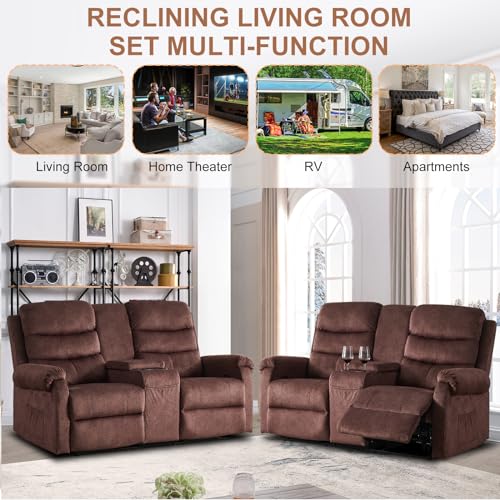 65" Loveseat Recliner RV Sofa, Reclining Loveseat with Console, Manual Theater Seating with Cup Holders, Double Recliner Loveseat Wall Hugger Recliners for living room, RV, Home Theater…