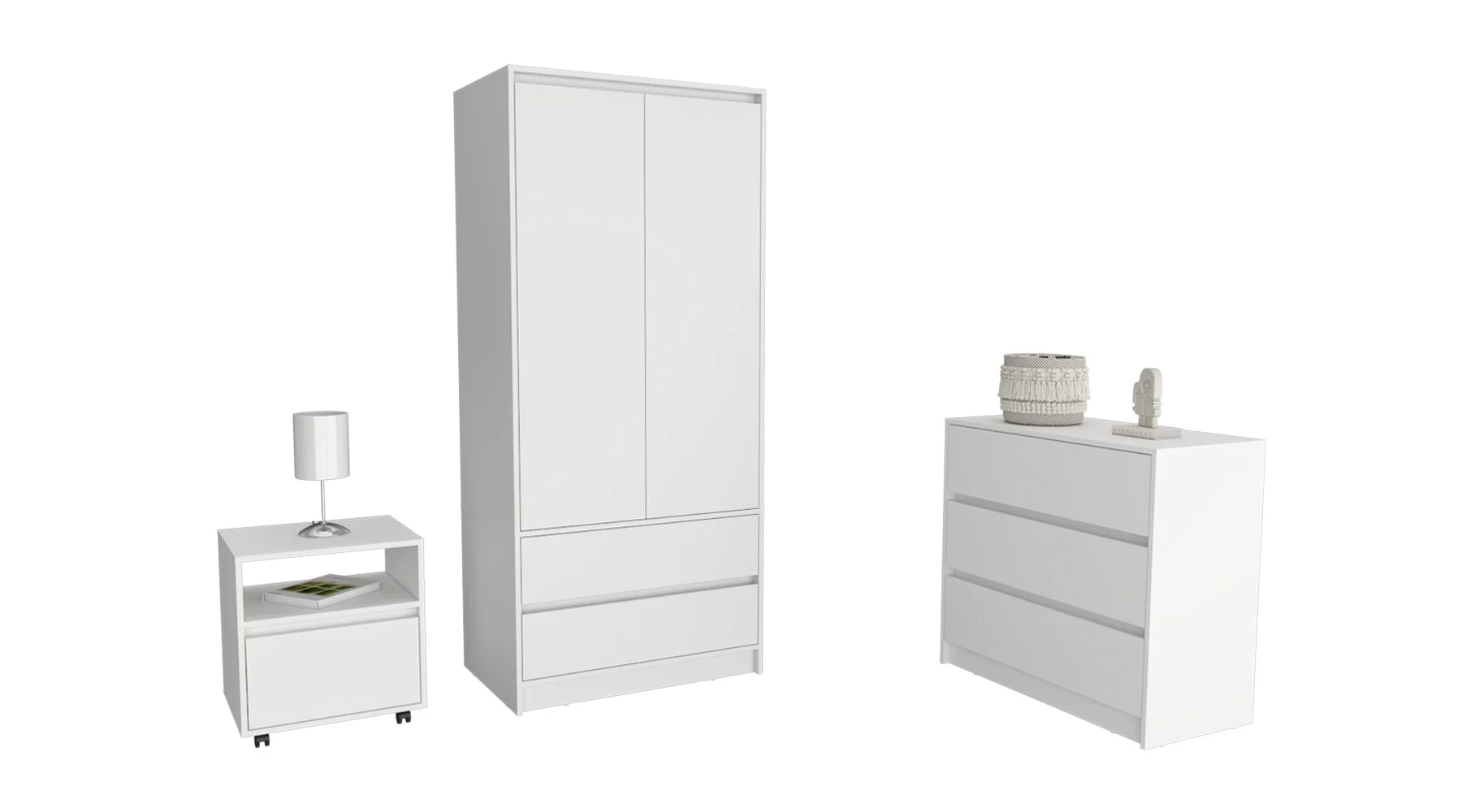 CoSoTower 3 Piece Bedroom Set, Nightstand + Dresser+ Armoire, White