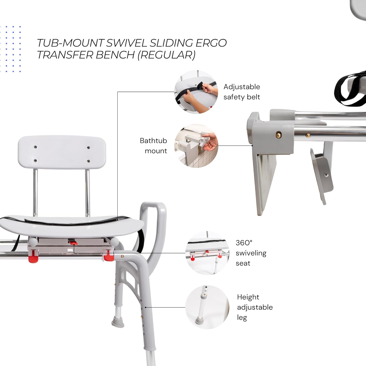 Tub-Mount Swivel Transfer Bench, Weight Capacity 350 LBs, for Safety Shower, for Elderly & Disabled (78768)