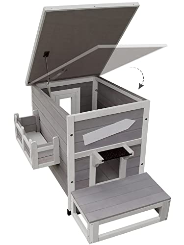 Rockever Outdoor Cat House, Large Outdoor Houses for Feral Cats Wooden Outside Cat Shelter Weatherproof with Escape Door