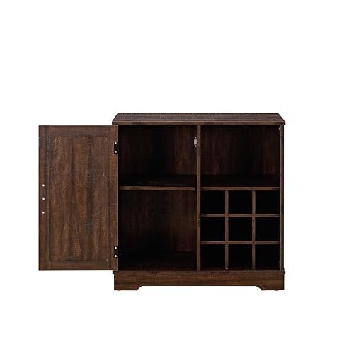 Farmhouse Coffee Bar Cabinet Bar Cabinet with Wine Rack Barn Door Buffet Sideboard Cabinet, Adjustable Storage Shelves, Accent Cabinet for Kitchen, Living Room, Dining Room (Gray Wash)