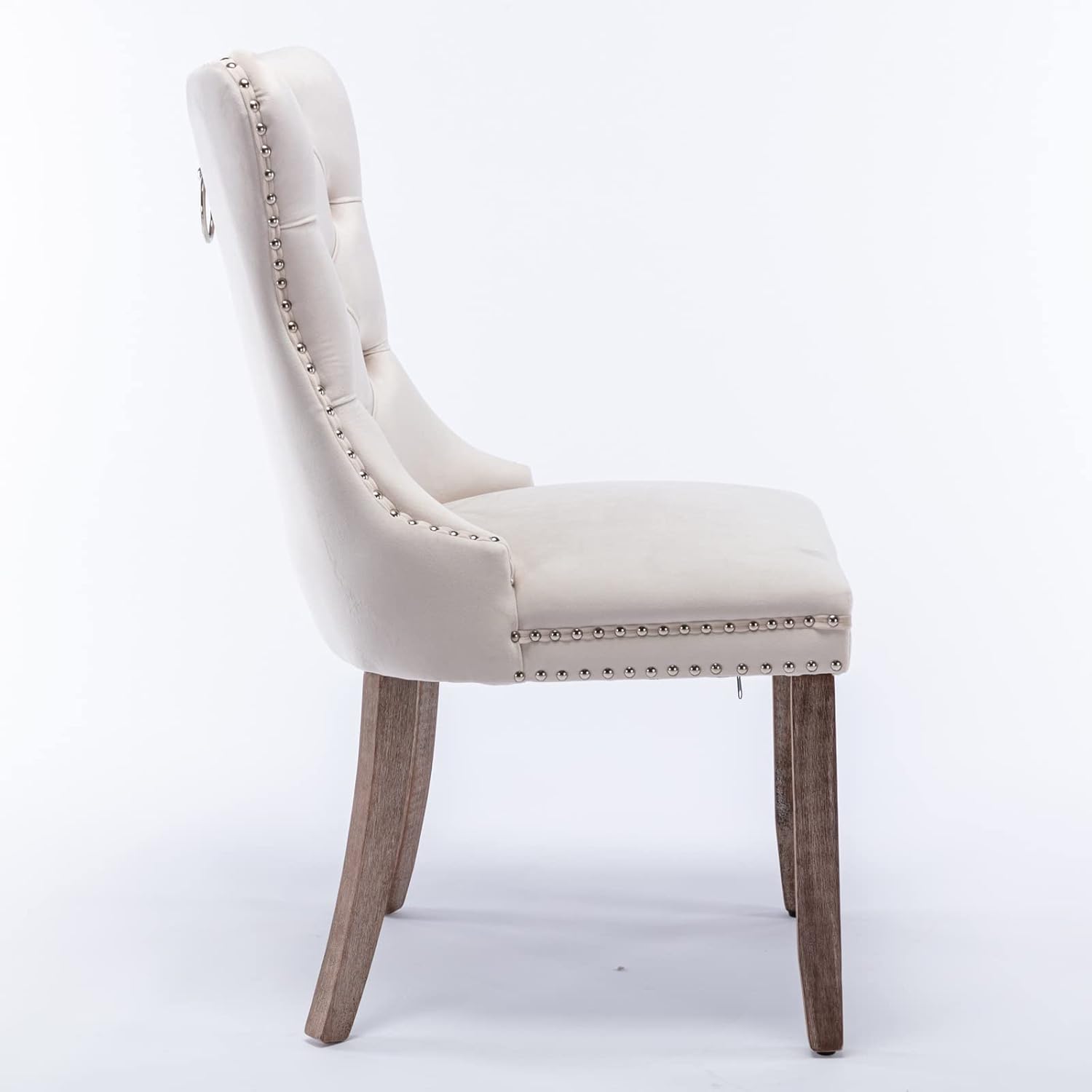 High-end Tufted Solid Wood Velvet Upholstered Dining Chair with Wood Legs and Nailhead Trim, 2-Pcs Set, Beige
