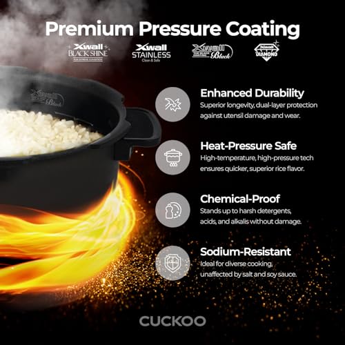 CUCKOO HP Pressure Rice Cooker 12 Menu Options: White, GABA, Steam, Porridge, & More, User-Friendly LED Display, Fuzzy Logic Tech