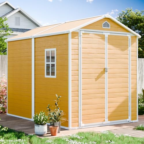 8x6x7 FT Resin Storage Shed, Waterproof Outdoor Storage Shed w/Floor, 2 Windows, Double Lockable Doors & Vents, Tool Shed for Patio Garden, Lawn, Backyard, Dove Grey