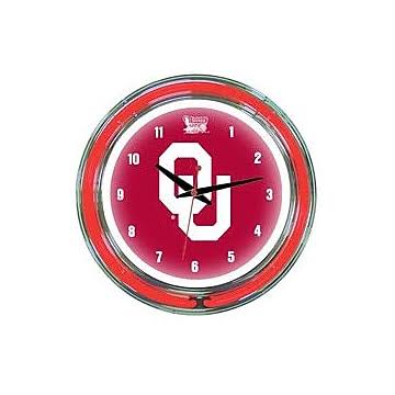 Wave 7 NCAA 14 Team Neon Wall CLOCK; Oklahoma