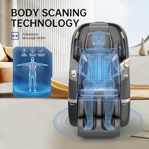 Real Relax Massage Chair, Shiatsu Massage Recliner Chair with Heat Body Scan Bluetooth Foot Roller, F7 Black
