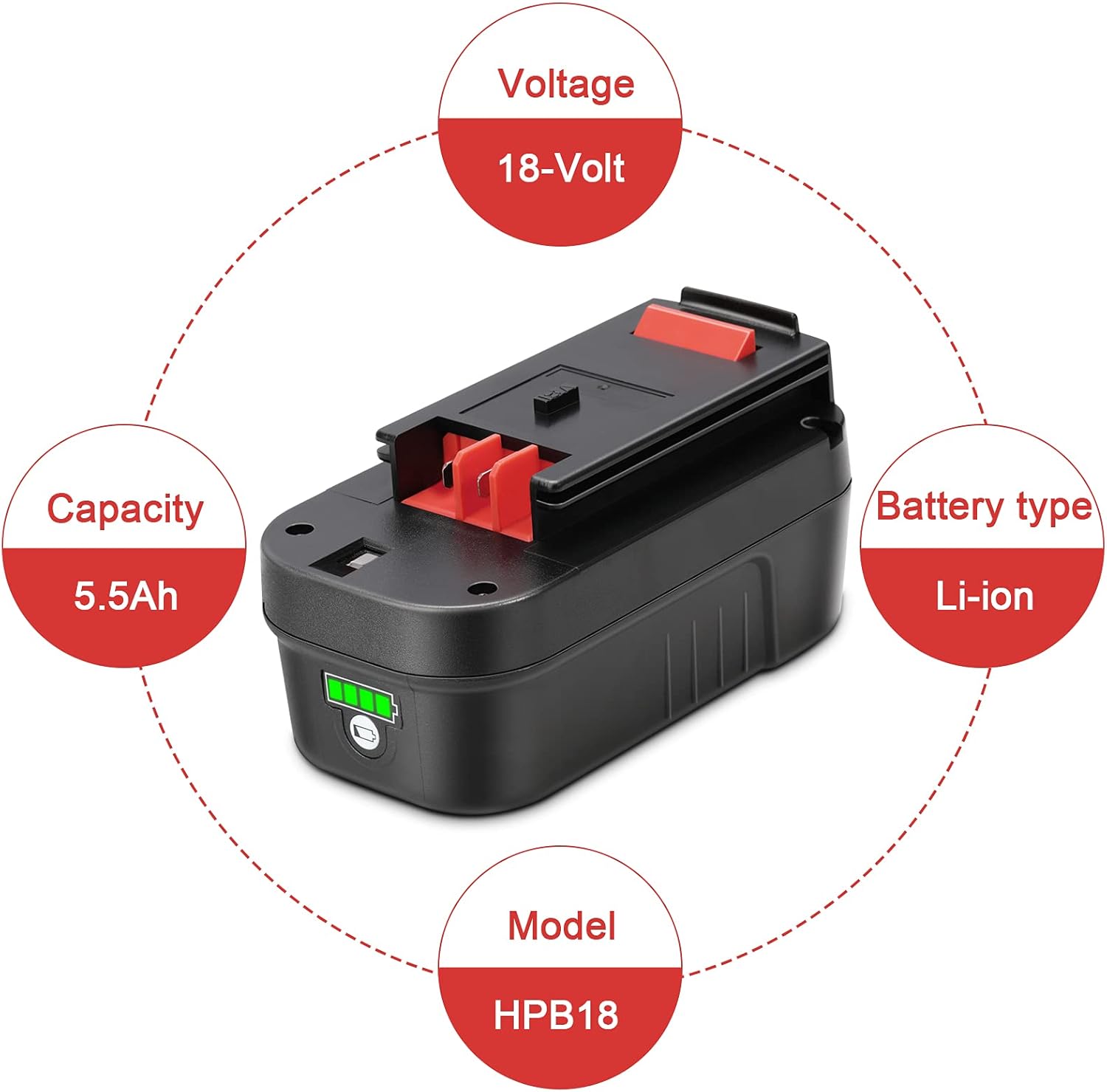 KUNLUN 5.5Ah HPB18 Lithium-Ion Battery Replacement for Black and Decker 18V Battery HPB18-OPE 244760-00 A1718 FS18FL FSB18 Firestorm Cordless Power Tools Pack of 2