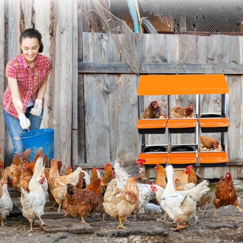 Chicken Nesting Box, 10 Hole 2 Layer Hen Nest Box with Legs, Roll Away Eggs Laying Boxes,Cleanable Pull Out Hen Roosting Boxes