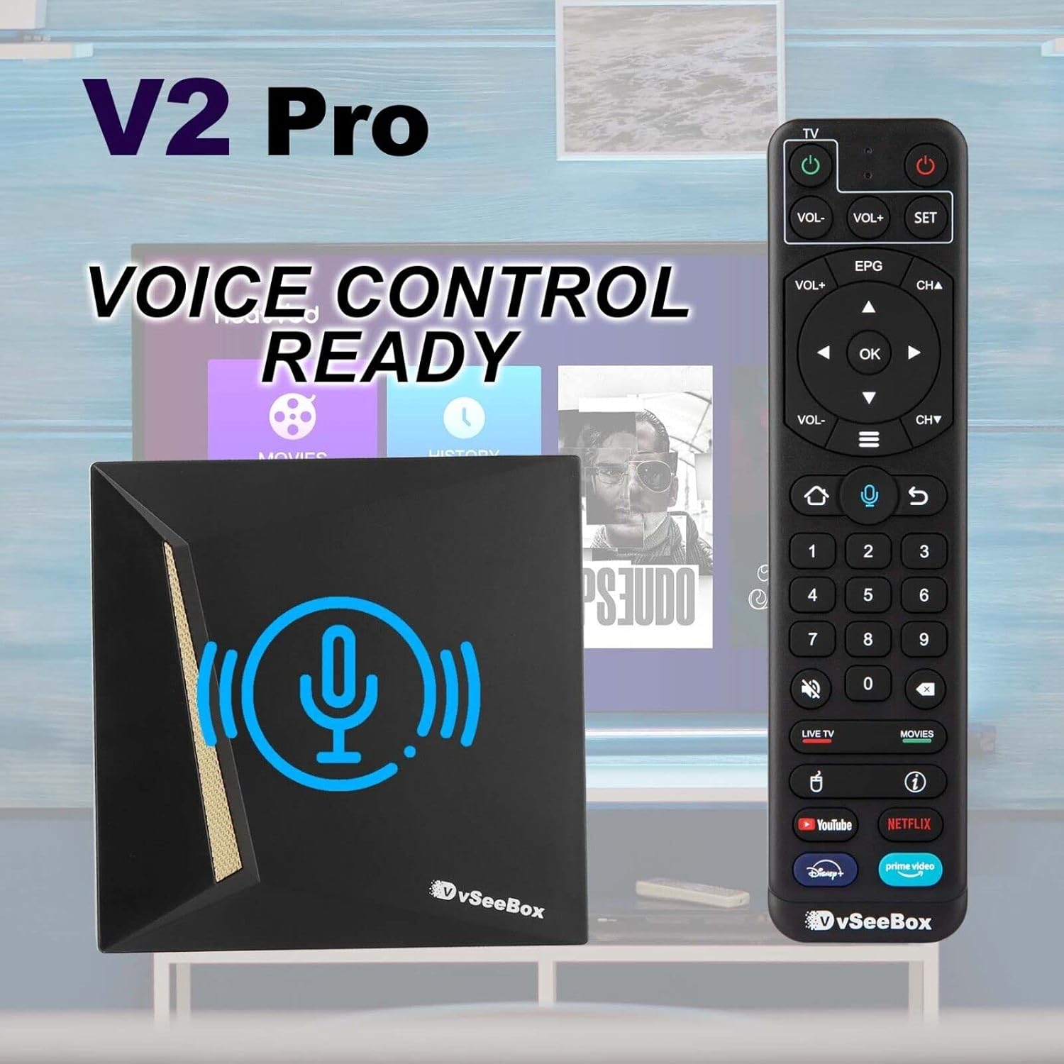 2023 vSeeBox V2pro w/Bluetooth Voice Remote & upgraded Wi-Fi 6k