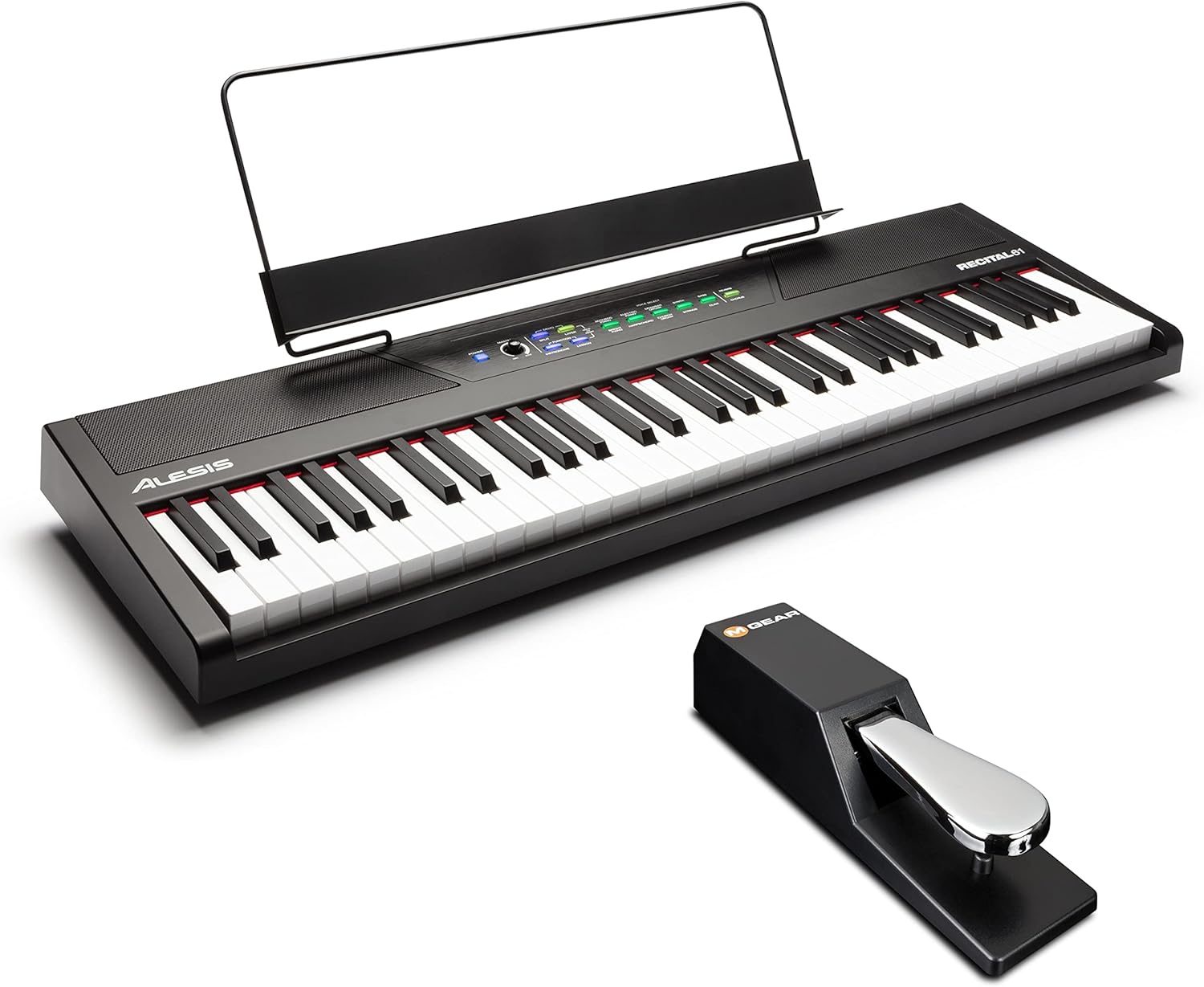 Alesis Recital 61 – 61 Key Digital Piano Keyboard with Semi Weighted Keys, 10 Voices, Piano Lessons, M-Audio Sustain Pedal and HDH40 Piano Headphones