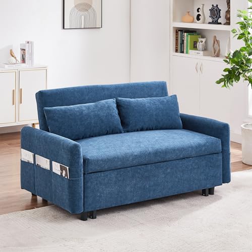 Harper & Bright Designs 3 in 1 Convertible Sleeper Sofa Bed, Modern Velvet Loveseat Futon Sofa Couch w/Pullout Bed, Love Seat Lounge Sofa, for Living Room, Gray