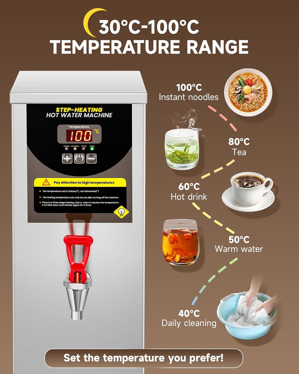Step-Heating Commercial Hot Water Dispenser 17-Min Fast Ready Water Boiler Machine Large Capacity 80L/H for Tea Boba Tea Milk Tea Restaurant Hotel