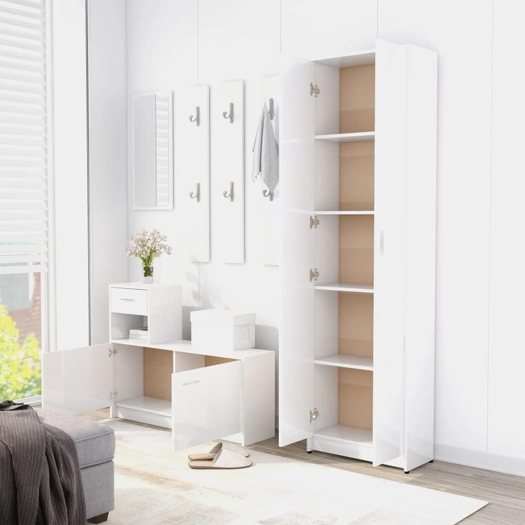 Hallway Wardrobe High Gloss White 55x25x189 cm Engineered Wood with Overall Dimensions: 55 x 25 x 189 cm (W x D x H)