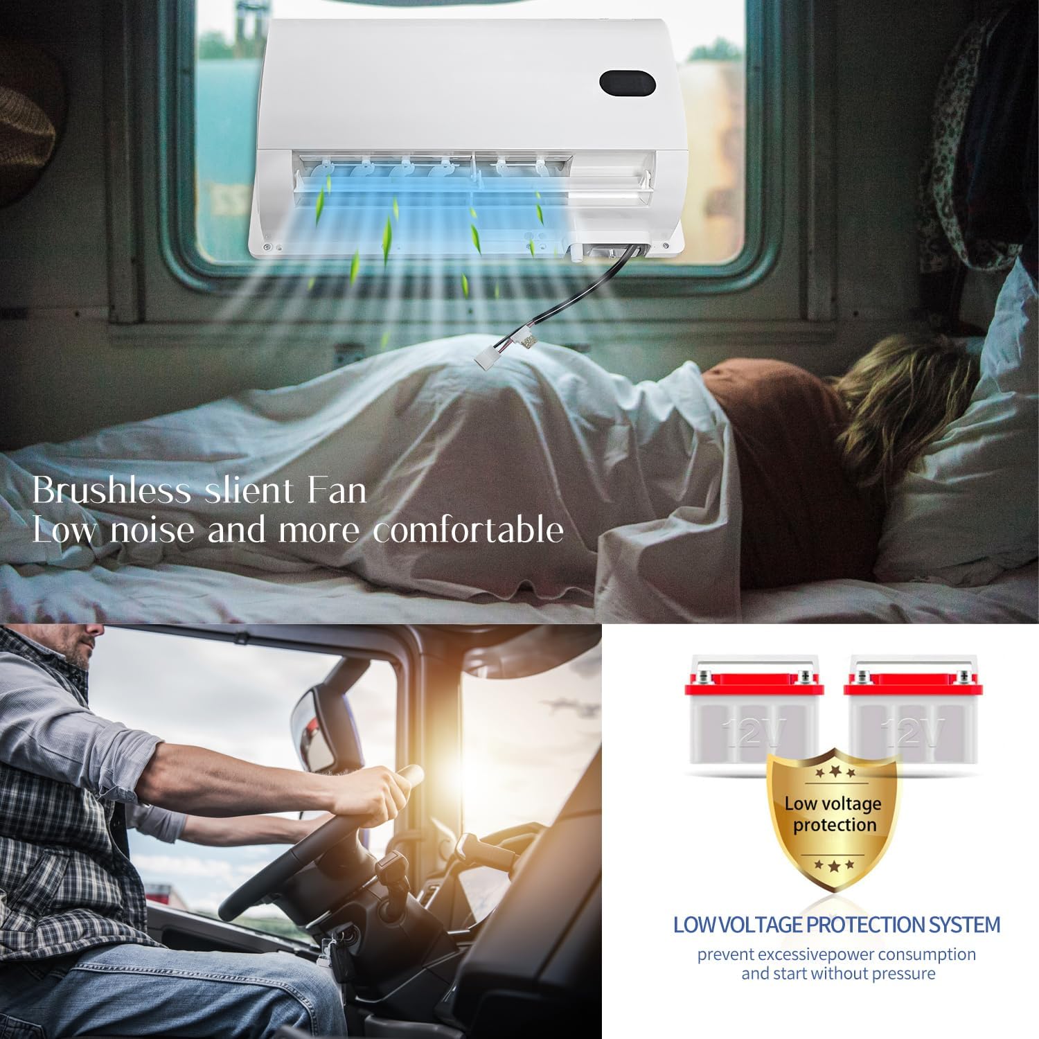 12V Truck Air Conditioner 10000BTU Split Electric AC Unit 12 volt Fit for RVs Motorhome Bus Trailers Tractors Camper Van Parking Air Conditioning Fast Cooling Low Noise