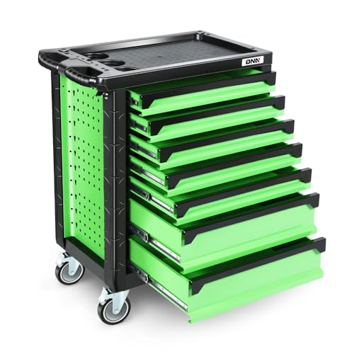 DNA MOTORING 7-Drawer Rolling Tool Cabinet Chest with Keyed Locking System Non-Slip Mat, for Garage Warehouse Workshop, Green, TOOLS-00399