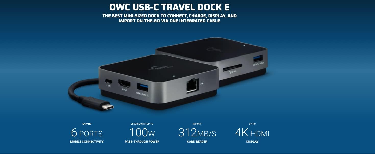OWC USB-C Travel Dock, 5 Port with USB 3.1, HDMI, SD Card, and 100W Power Pass Through, Space Grey