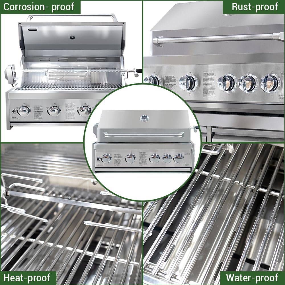 4 Pcs Stainless Steel Outdoor Kitchen Bar Gas Barbecue Island Grill, 4-Burner 59000 BTU Built-in Grill with Infrared Rear Burner + Grill Cabinet + Sink Cabinet + Appliance Cabinet + Rotisserie Kit