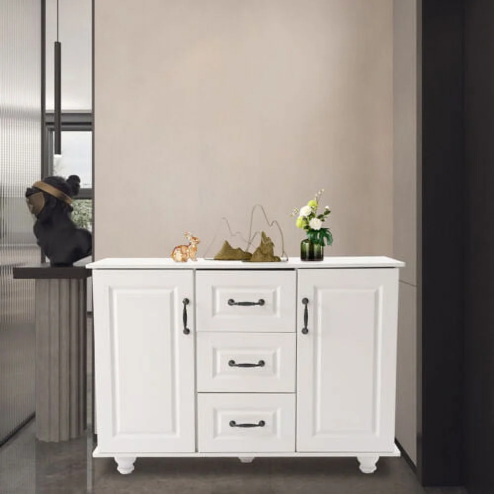 White Kitchen Storage Cabinet Wooden 3 Drawers 2 Door Cupboard Free Standing
