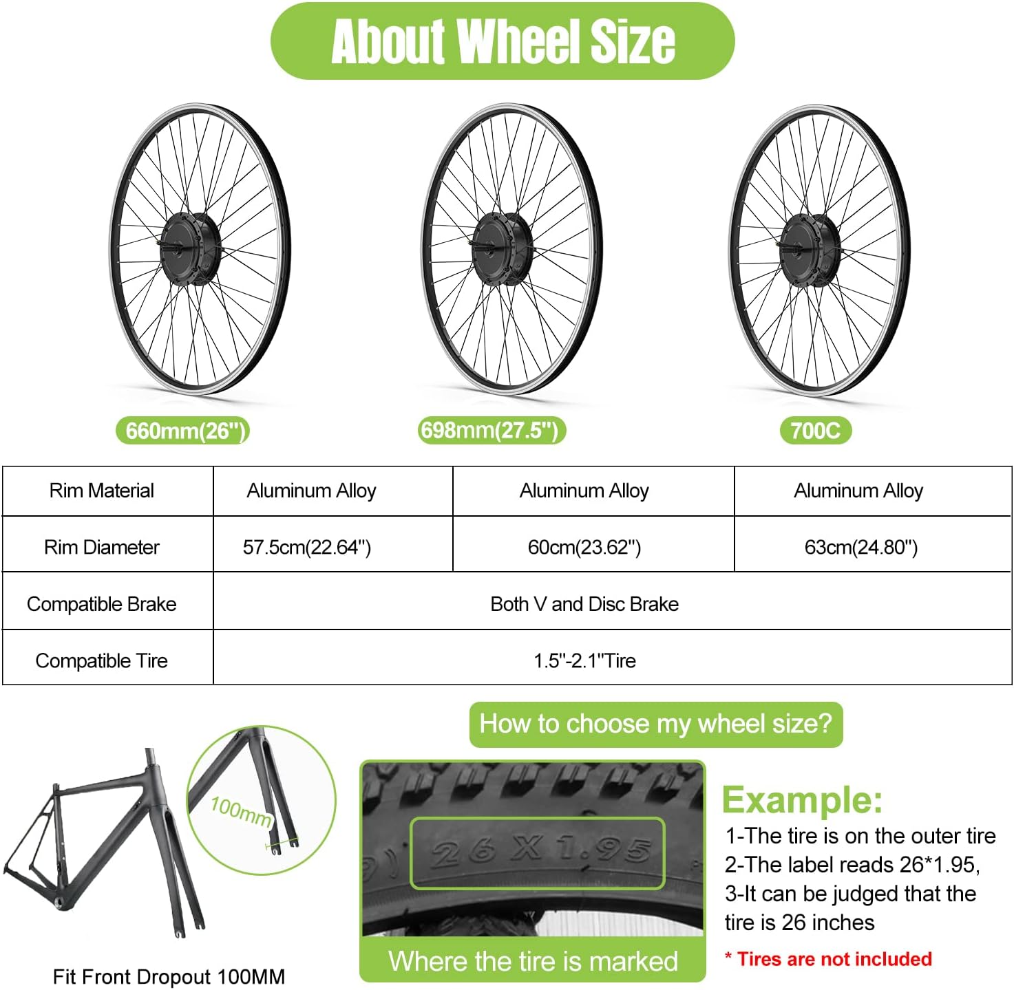BAFANG 48V 500W Front Hub Motor Electric Bike Conversion Kit for 26 inch Wheel Drive Engine with 500C LCD Display Without Battery and Charger
