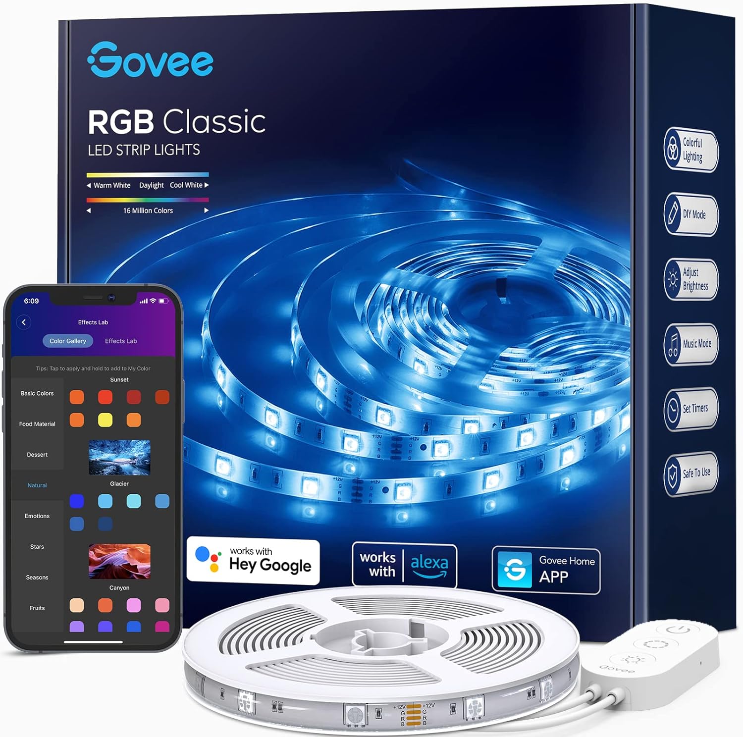 Govee Waterproof WiFi LED Strip Lights, 32.8ft Smart LED Lights Work with Alexa & Google Assistant, 64 Scene Modes, APP Control and Music Sync Lights for Bedroom, Party, TV, Eaves, 2 Rolls of 16.4ft Pack of 2