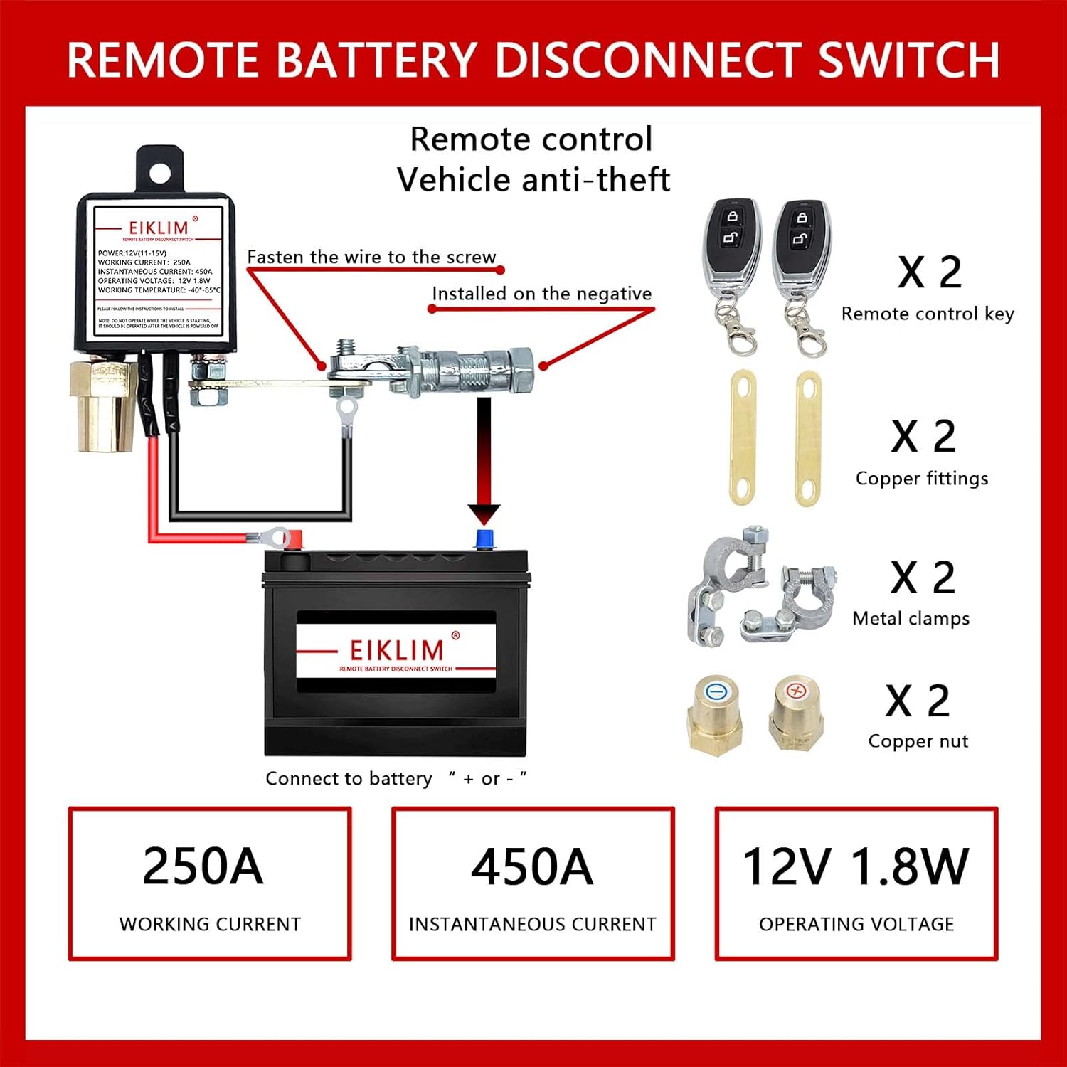 Remote Battery Disconnect Switch,Upgraded Kill Switch for Car Truck,Anti-Theft,Prevent Battery Drain,Dual Remote Control 12V 250A