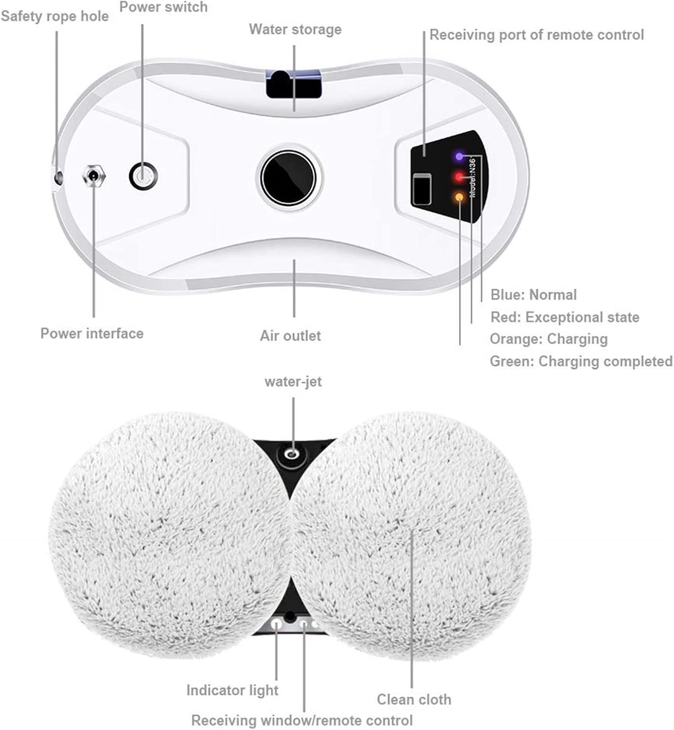 Wireless Window Cleaner Robot, Automatic Robotic Window Cleaning Vacuum Cleaner, Smart Glass Robot for Inside and Outdoor Glass Tile Window
