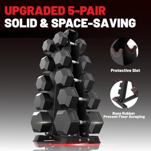 PAPABABE Hex Dumbbell Set with Rack, Rubber Encased Dumbbell Free Weights Set for Home Gym