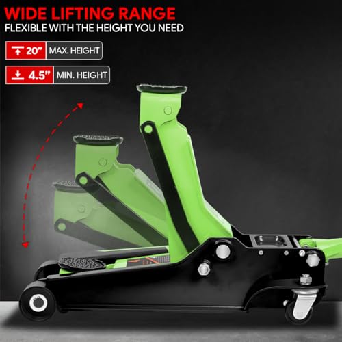 DNA MOTORING Floor Jack 3 Ton (6000 lbs) Capacity, Fast Lift Service Jack Low Profile Steel Heavy Duty Hydraulic Car Jack, Lifting Range 3"-20", Black, TOOLS-00475-BK