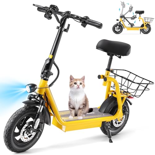 Caroma Peak 800W/1200W Electric Scooter Adults, 30 Miles Max Range, Foldable Electric Scooter with Seat, Front Suspension, Detachable Large Basket,Commuter E-Scooter for Adult and Teens