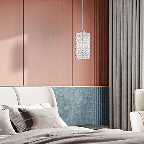 3 Pack 1 Light Hanging Kitchen Island Crystal Pendant Lighting Modern Concise Pendant Light Fixture Brushed Nickel Finish with Crystal Plate Metal Shade for Bar, Dining Room, Corridor,Living Room