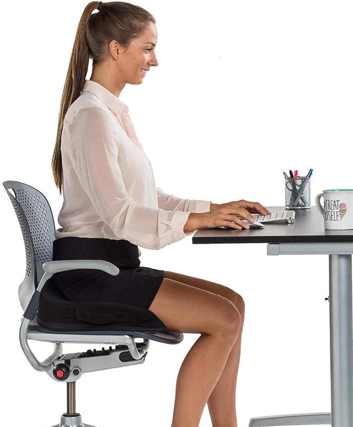 Office Chair Seat Cushion Comfortable Memory Foam Desk Chair Cushion Car Coccyx Seat Cushion Wheelchair Memory Foam Pillow with Anti-Slip Bottom Relieves Back, Hip, Tailbone, Sciatica Pain, Black