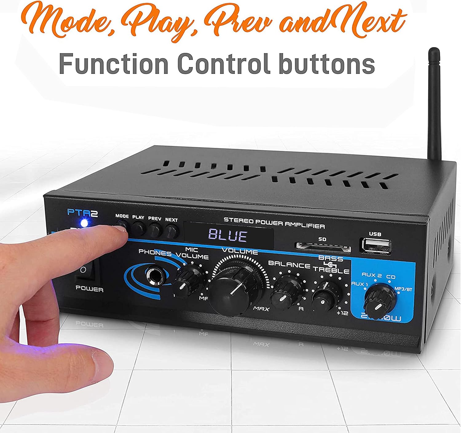 Pyle Home Audio Power Amplifier System - 2X40W Bluetooth Mini Dual Channel Mixer Sound Stereo Receiver Box w/ AUX, Mic Input - For Amplified Speakers, PA, CD Player, Theater via RCA, Studio Use - PTA2 Pack of 2