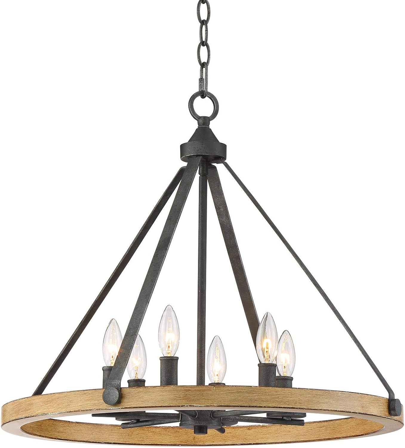 Markham Black Ash Wood Wagon Wheel Chandelier 24" Wide Rustic Farmhouse Industrial 6-Light Fixture for Dining Room House Foyer Entryway Kitchen Bedroom Living Room High Ceilings - Franklin Iron Works