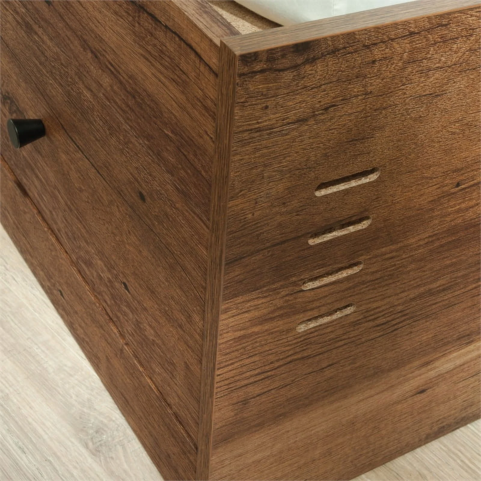 Sauder Boulevard Cafe Engineered Wood Queen Storage Bed in Vintage Oak Finish