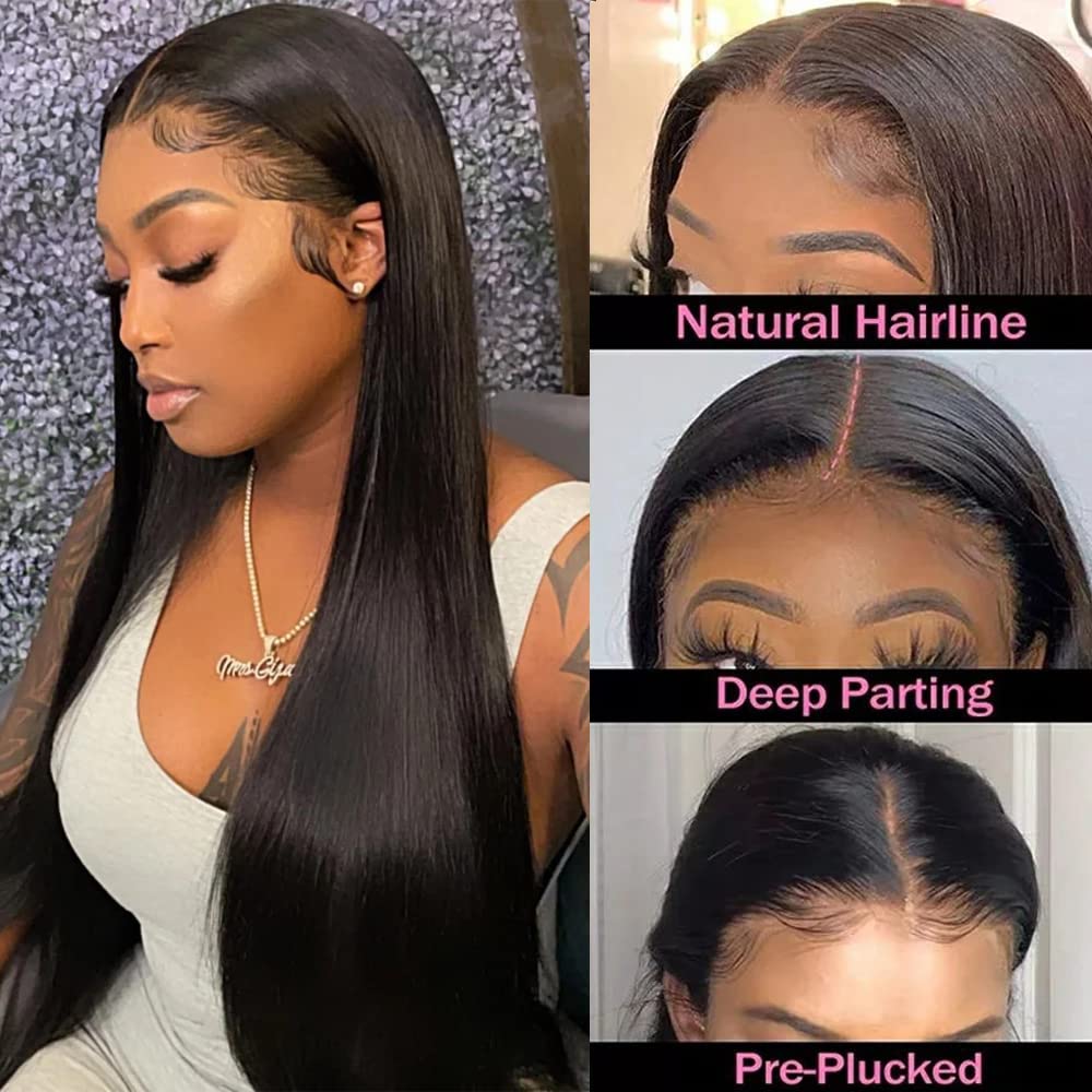 ISEE Hair Lace Front Wigs Human Hair 13x4x1 T Part Straight Transparent Lace Frontal Wigs for Black Women Human Hair 180% Density Pre Plucked with Baby Hair Full and Thick Natural Color 26inch
