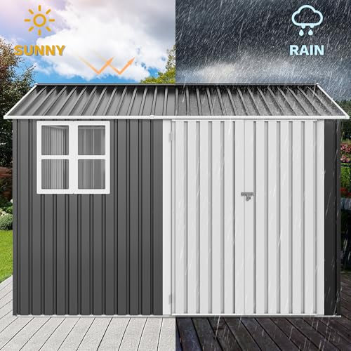 DWVO 10x8 FT Outdoor Storage Shed - Spacious Garden Tool Shed with Lockable Door - Durable Metal Yard Shed for Garden, Patio, and Backyard (Dark Gray)