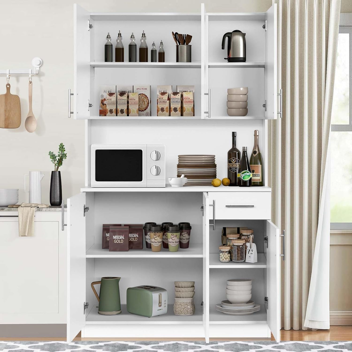 Kitchen Pantry Cabinet, 71” Pantry Storage Cabinet, Large Freestanding Tall Kitchen Hutch Storage Cabinet with 6 Doors and Drawer for Kitchen Dining Room, White