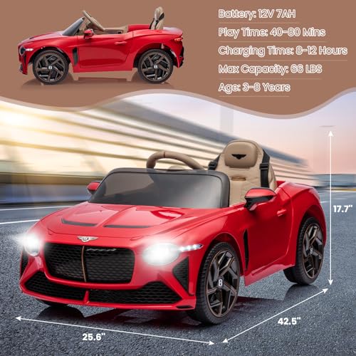GAOMON 12V Ride on Car, Licensed Bentley Bacalar Kids Electric Car w/Parent Remote Control, 3 Speeds, Scissor Doors, Music, LED, Kids Cars to Drive Gift for Boys Girls, White