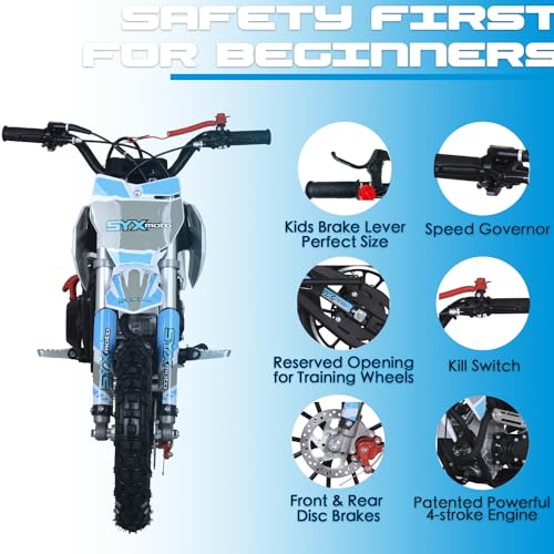 SYX MOTO 58CC Dirt Bike for Kids, Off Road Mini Bike Pit Bike with 4-Stroke Gas Powered Real Motorcycle Engine, Automatic Transmission and Pull Start, Up to 22 Mph, EPA Approved(GREENWHITE)