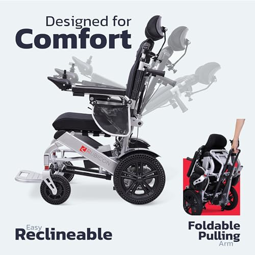 Rubicon DX11 - Reclining Foldable Electric Wheelchairs for Adults - Longest Range 25 Miles of Freedom: Airline Approved Deluxe Electric Wheelchair with Dual 12AH Lithium Batteries, 600W Motor (Model4)
